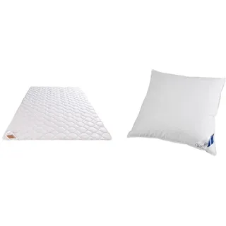 Böhmerwald Natur Wildseidendecke, allergikergeeignet, 100% Wildseide, Füllgewicht: 550gr., 135x200 cm & Komfort Kopfkissen, 85% Federn / 15% Daunen, Füllgewicht: 1.150 g, fest, 80 x 80 cm