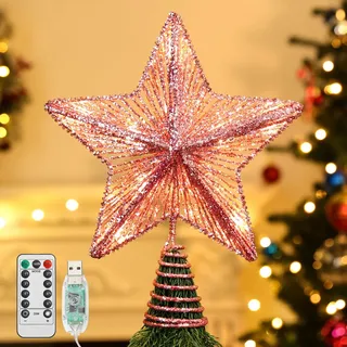 Lewondr Weihnachtsbaum Stern Spitze, 25,4cm Spitze Weihnachtsbaum Stern Batteriebetrieb Beleuchtung Weihnachtsdeko Tannenbaum Spitze Stern für Weihnachtsbaumspitze Hause Kaufhaus Innen, Rosa
