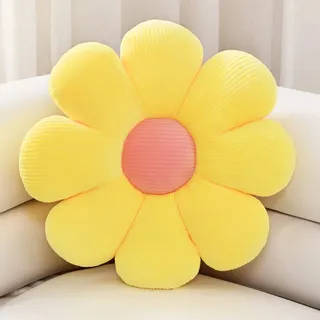 Sioloc ‌Blumenförmiges Kissen, Gänseblümchen-Kissen, Bodenkissen, Sitzkissen, Wohndekoration & Plüsch-Wurfkissen für Bett, Sofa, Sessel (Gelb, 75cm)