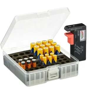 Relaxdays Batteriebox 5,5 x 15 x 15,5 cm 1-tlg. transparent/schwarz