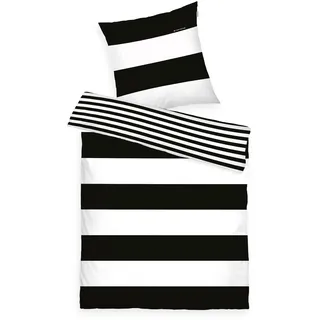 TOM TAILOR Renforcé-Bettwäsche, 80x80 cm + 155x220 cm, 100% Baumwolle/Renforcé, mit Wendemotiv und Markenreißverschluss, SIENA, Weiß, Schwarz