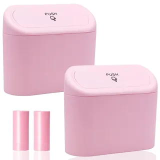 SGLRT Auto Mülleimer mit Deckel, 2 Packungen Universeller Mini Automülleimer mit 40 Müllbeuteln, Mülleimer Für Auto, Auto Organizer und Aufbewahrung, Auto Zubehör, Büro(Rosa)