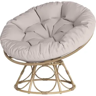 Fortuna Lai Papasansessel Rattan 360° drehbar Korbsessel mit Sitzkissen Durchmesser 90 cm runder Outdoor Rattansessel Drehsessel Loungesessel Liegesessel für Wohnzimmer Garten Balkon Hellgrau - Hellgrau