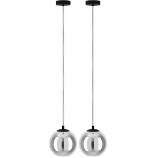 EGLO Hängelampe Ariscani, Pendelleuchte Esstisch, Hängeleuchte aus Metall in schwarz Spiegelglas, Esszimmerlampe hängend, E27 Fassung, Ø 20 cm, Rauchglas Verspiegelt (Packung mit 2)