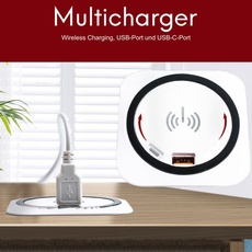 Bild von kalb Einbau Schnellladegerät 15W, 7,5cm Ø - Smart Wireless USB Charger, USB-Port, USB-C Port