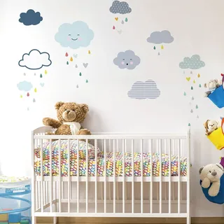 Wandsticker Kinder Deko Babyzimmer Wandsticker Kinder Wandsticker skandinavische Wolken und Liebesregen H180 x L 120 cm