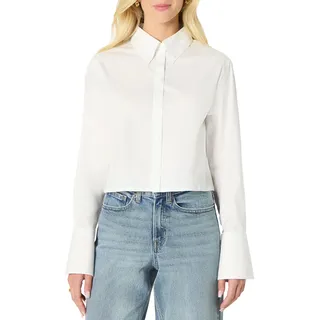 Amazon Essentials Damen Oversize-Bluse aus Baumwoll-Stretch-Popeline mit Knopfleiste, Grellweiß, S