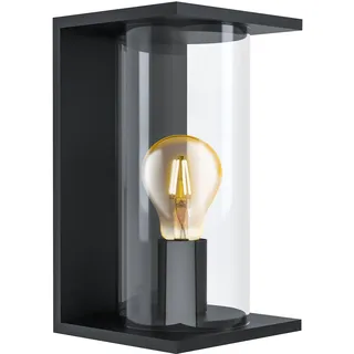 EGLO Außen Wandlampe Cascinetta, 1 flammige Außenleuchte Vintage, Retro, Wandleuchte aus verzinktem Stahl in Schwarz und Glas in Klar, Außenlampe mit E27 Fassung, IP44