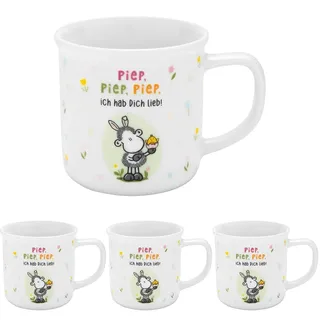 Sheepworld Tasse mit Motiv Piep | Kaffeetasse, Porzellan, 35 cl, Tasse mit Spruch, verpackt in Geschenk-Banderole | Geschenk Ostern, Osternest, Osterdeko | 70262 (Packung mit 4)