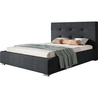 Polsterbett Oslo mit Kopfteil, 200x200 cm, Doppelbett mit Bettkasten und Lattenrost aus Metal, Strukturstoff, Farbe: Dunkelgrau - Dunkelgrau