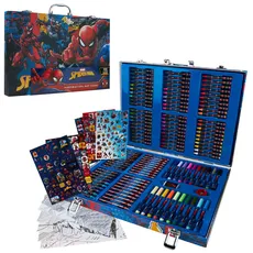 Marvel Avengers Spiderman Malkoffer mit 130 Teilen - Stifte im Koffer mit Ausmalbögen Buntstifte für Kinder Schulbedarf (Mehrfarbig Spiderman)