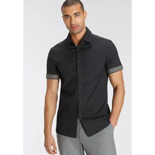 Kurzarmhemd BRUNO BANANI "mit kurzen Ärmel", Herren, Gr. 47/48, D-Gr, schwarz, Popeline, Obermaterial: 97% Baumwolle, 3% Elasthan, Basic, tailliert, Aufschlag, Hemden Kurzarmhemd