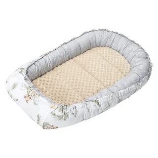 Medi Partners Babynest Nestchen für Neugeborene - 100x60x15 Babynestchen Baby zweiseitg Nest Bett 100% Baumwolle Minky Kuschelnest tragbar (Safari mit beige Minky)