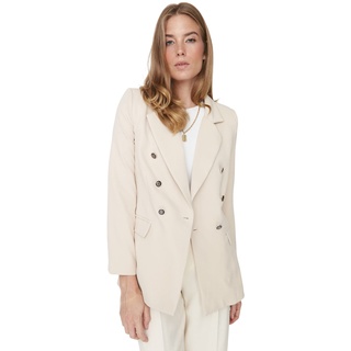 Trendyol Women's Damen Regular Zweireihig Plain Webstoff Blazer Coat, Stone, 36