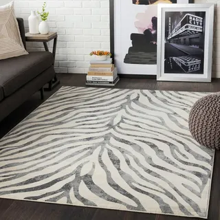 Surya Luanda Teppich Wohnzimmer Boho Wohnzimmerteppich/Läufer im Zebra Muster, Skandinavischer Teppich Schlafzimmer 200x274 cm - Teppich für Esszimmer mit geometrischem Wohnzimmerteppich modern in Schwarz und Beige