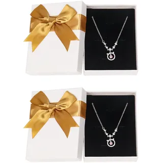 2 Stück Schmuck Geschenkbox, 9× 7× 3cm Kleine Geschenkbox mit Deckel Papier-Schmuckbox für Halskette Ohrringe(Goldene Schleife)