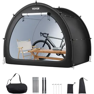 Vevor Fahrradzelt, geräumige Fahrradgarage mit belüftetem Fenster, fächerförmige Schuppe, schwarz, 2190x1550x1730 mm