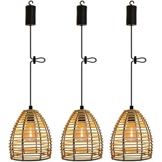 3x Vintage Hängelampe mit Batterie Fernbedienung Boho Rattan Lampe Akku Hängeleuchte Deckenlampe ohne Stromanschluss Wetterfest Laternen Lampions für Außen Garten Balkon Keller Weihnachten Party