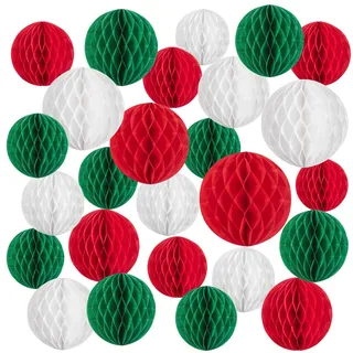 Easy Joy Weihnachten Pompom Dekoration 27 Stück Rot Grün Weiß Papier Pompom Wabenbälle Weihnachten Dekoration Hängende Dekoration Wohnzimmer Tür Weihnachtsbaum Dekoration Set von mehreren Stücken