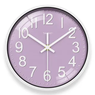 TAHEAT Lila Wanduhr, 20cm kleine geräuscharme batteriebetriebene, Moderne Uhren dekorative für Küche, Wohnzimmer, Schlafzimmer, Badezimmer, Büro