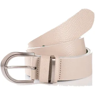 Ledergürtel TOM TAILOR "TTSANDRA", Damen, Gr. 80, beige (creme), Büffelleder, unifarben, Gürtel Ledergürtel, 3,5 cm breiter Damengürtel, genarbte Oberfläche, Schließe silberfarben