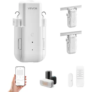 Vevor automatischer Vorhangöffner (Steuerung über App & Fernbedienung) elektrischer Gardinenöffner, kompatibel mit Alexa & Google Home, mit Lautlosmodus & Timer, für U-förmige/I-förmige Schienen