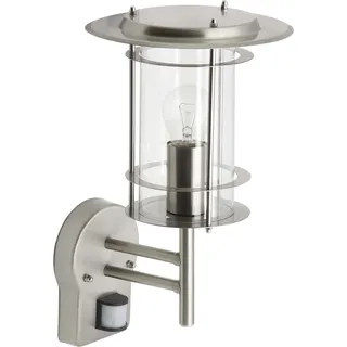Brilliant York Außenwandleuchte mit Bewegungsmelder Energiesparlampe, LED E27 60W Edelstah