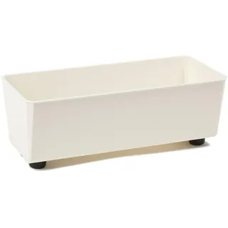 LAMELA Rechteckiger Pflanzkasten mit eleganten Füßen – Cremefarbener Blumenkübel aus robustem Kunststoff 37x17 cm, 6L – Wetterfest & Pflegeleicht - für Innen & Außen, Cremig