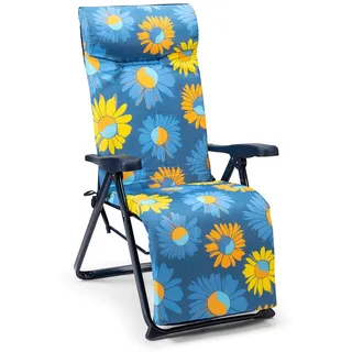 Solenny Klappliege für den Garten, verstellbar, gepolstert, 86 x 62 x 114 cm, 6 Positionen mit Kopfteil, waschbar, Standfüße für mehr Sicherheit