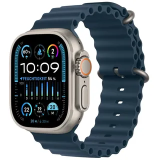 Apple Watch Ultra 2 GPS + Cellular 49 mm Titangehäuse natur, Ocean Armband blau One Size