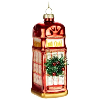 BRUBAKER Telefonzelle UK - Handbemalte Weihnachtskugel aus Glas - 13 cm Baumkugel - England Weihnachtsdekoration - Mundgeblasener Christbaumschmuck - Figur Lustig Deko Anhänger