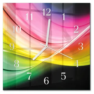 Tulup Glasuhr Wanduhr Küchenuhr Echt-Glas 30x30 cm Modern Dekorativ Geräuschlos Weiße Zeiger - Abstrakte Linien