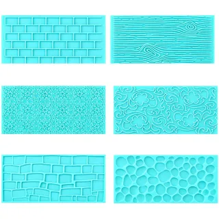 Prägematte Fondant, 6 Stück DIY Textur Relief Form zum Backen Baumrinde Ziegel Holz Kopfstein Blume Designs für Tortendeko Geprägtes Schokolade Cupcakes Gebäck Schokolade Kuchenumrandung