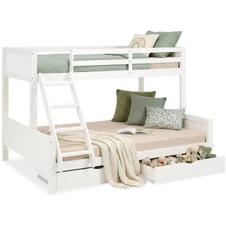 Homestyle4u Etagenbett 90 x 200 cm Kiefer massiv lackiert weiß