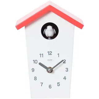 Cuco Clock Mini Kuckucksuhr modern 17 x 12,4 x 9cm Weiß/Rot Holz | Moderne Schwarzwalduhr, Kuckucksuhren ohne Pendel zum Hinstellen, Quarzuhrwerk mit Kuckucksruf, Nachtabschaltung für Kinder