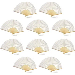 FANSOF.FANS Packung mit 10 Seide Stoff Fan mit einer Quaste Grade A Bambus Rippen Hochzeit Party Gefallen Handheld Fan (Weiß)