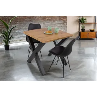 Sam Esstisch Baumkante Holz-Optik Wildeiche 80 x 80 X-Gestell schwarz JOSY