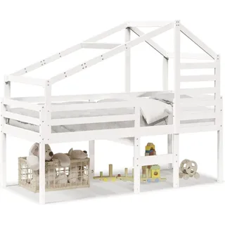 vidaXL Hochbett mit Dach Weiß 80x200 cm Massivholz Kiefer - Weiß
