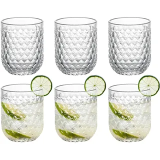 Haayymo Gläser Trinkgläser 6er Set, 350ml Highball-Gläser Geriffelt Wasserglas Elegant Art Deco Ripple Vintage Glaswaren für Wein Whiskey Saft Gin (Weiß)