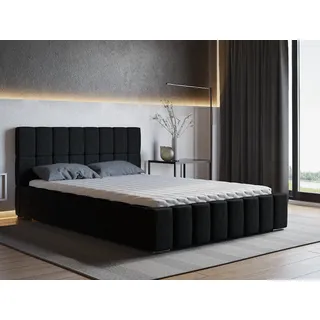 Polsterbett ALMA inkl. Taschenfederkernmatratze Salsa, 200 x 200 cm, Doppelbett mit Bettkasten und Lattenrost aus Holz, Velourstoff: Grün - Grün