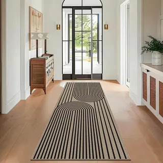 VSIWB Teppich Läufer Flur 80x200cm, Jute Aussehen Küchenteppich, Waschbarer Teppich Flur, rutschfest Küchenläufer, Schwarz Outdoor Teppich für Küche, Wohnzimmer, Schlafzimmer, Diele, Eingang, Balkon