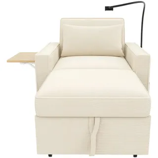 Okwish Schlafsofa Multifunktionales mit USB-Anschluss und Handyhalter Cord Beige 93/150/85 cm , Textil , 93x85x150 cm , Wohnzimmer, Sofas & Couches, Schlafsofas, Schlafsessel