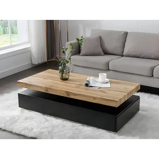 Couchtisch mit 2 Schubladen - MDF - Schwarz & Holzfarben hell - FELIX