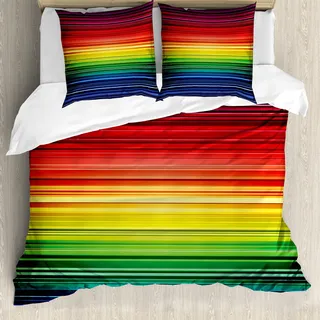 ABAKUHAUS Abstrakt Bettbezug, Regenbogen-Streifen Neon, Milbensicher Allergiker geeignet mit Kissenbezügen, 200 cm x 200 cm - 80 x 80 cm, Mehrfarbig