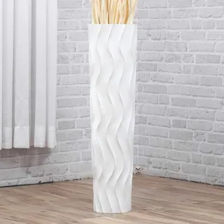 Leewadee Große Deko Bodenvase Für Dekozweige, Hohe Standvase Für Pampasgras, Design Holzvase, 65 cm, Weiß