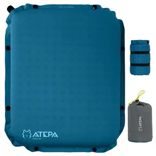 ATEPA Sitzkissen Outdoor, Faltbar Aufblasbar Stadion Flugzeug Unterwegs Camping Wander Bürostuhl Knopfbefestigbar Ultraleicht Memory Foam Selbstaufblasend Sitzkissen, Blau
