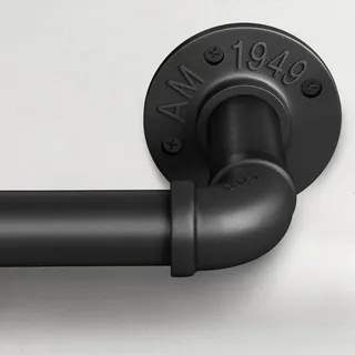 Gardinenstange Schwarz Ausziehbar, Industrial Vorhangstange Deckenmontage, Industriell Scheibengardinenstange 25 mm Durchmesser, 76 bis 152 cm, Schwarz