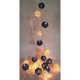 GURU SHOP Rattan Ball 20`er LED Kugel Lampion Lichterkette - Türkis/weiß, 7x7x350 cm