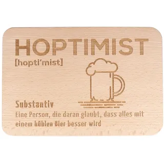 Spruchreif | Frühstücksbrettchen "Hoptimist" | Schneidebrett aus Buchenholz | Bierliebhaber Geschenk | Brettchen mit Gravur | Bier Geschenkidee | 22 x 15 cm