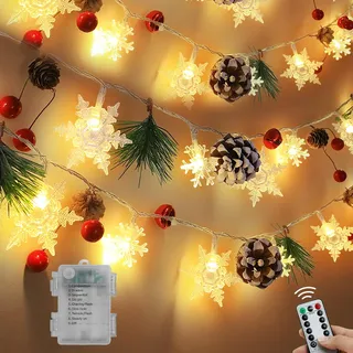 Lichterkette Weihnachten, 2M 20 LED Weihnachtslichterkette Innen, Weihnachtsdeko Lichterketten, Schneeflocken Lichterkette Batterie Weihnachtsbeleuchtung für Innen Außen Fenster Balkon Garten